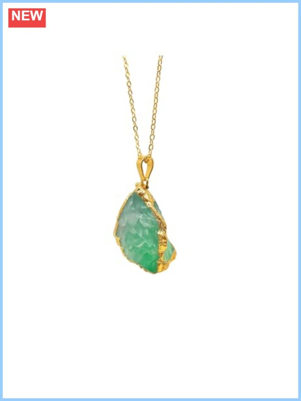 Raw Aventurine Crystal Pendant Necklace Gold Plated Edges Natural Stone